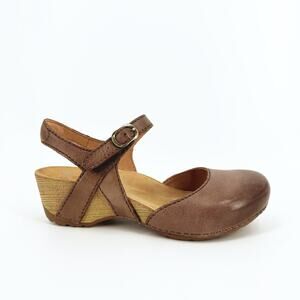 Dansko Tiffani Wedge Close-Toe Clog Sandal 39/US 8.5 Milled Burnished Leather